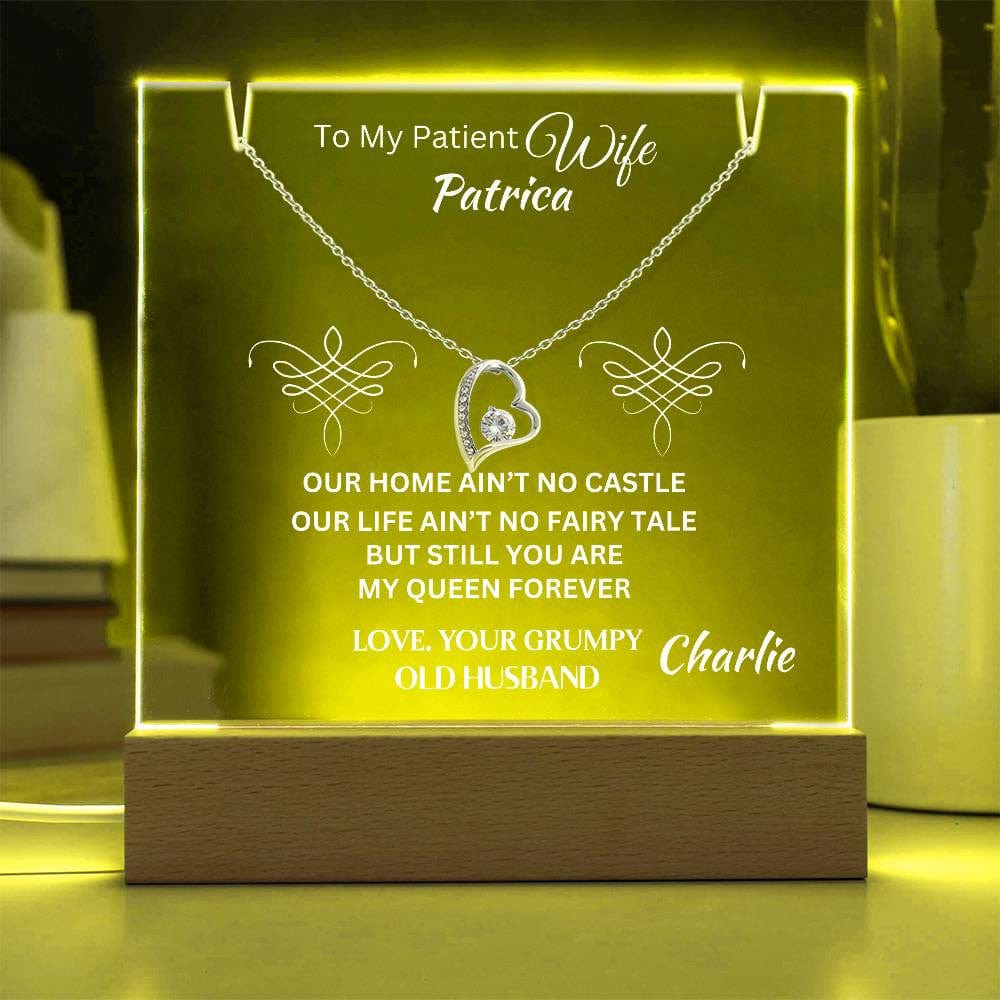 Customized Gift For Patient A Wife From Grumpy Old Husband | Sentimental Keepsake Acrylic Plaque LED Bundle With Forever Love Necklace