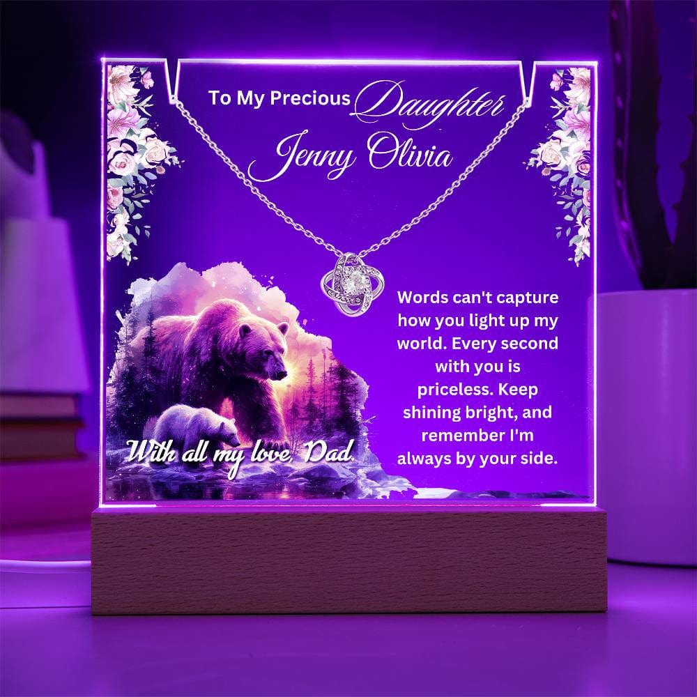 Cherished Gift for Daughter from Dad – Sentimental Necklace & Keepsake Acrylic LED Plaque, Heartfelt Family Jewelry With Lovely Message.