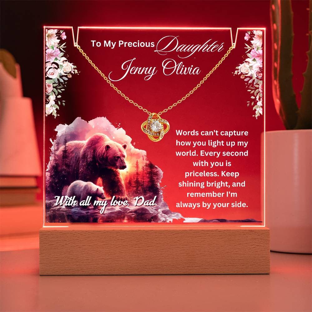 Cherished Gift for Daughter from Dad – Sentimental Necklace & Keepsake Acrylic LED Plaque, Heartfelt Family Jewelry With Lovely Message.