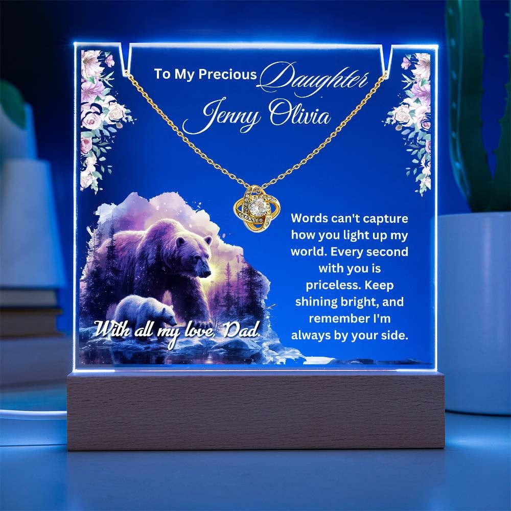 Cherished Gift for Daughter from Dad – Sentimental Necklace & Keepsake Acrylic LED Plaque, Heartfelt Family Jewelry With Lovely Message.