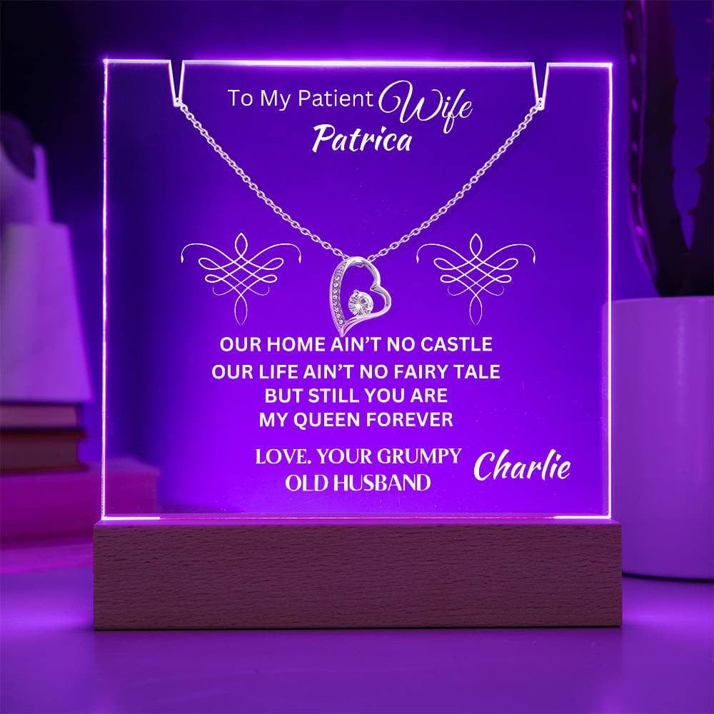 Customized Gift For Patient A Wife From Grumpy Old Husband | Sentimental Keepsake Acrylic Plaque LED Bundle With Forever Love Necklace