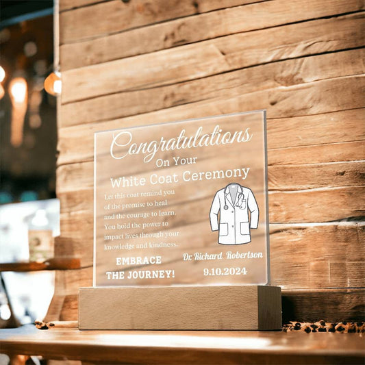 Personalized White Coat Ceremony Gift Plaque for Medical Students - Custom Acrylic Keepsake for Future Doctors, Med School Graduation, and First White Coat Celebration