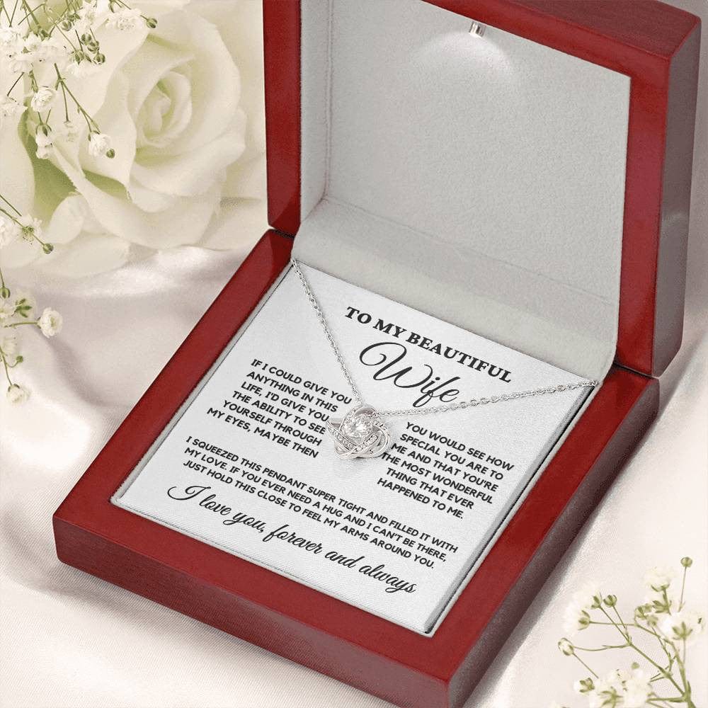 To My Beautiful Wife β Elegant Love Knot Necklace With Heartfelt Message Card | Romantic Gift For Wife From Husband