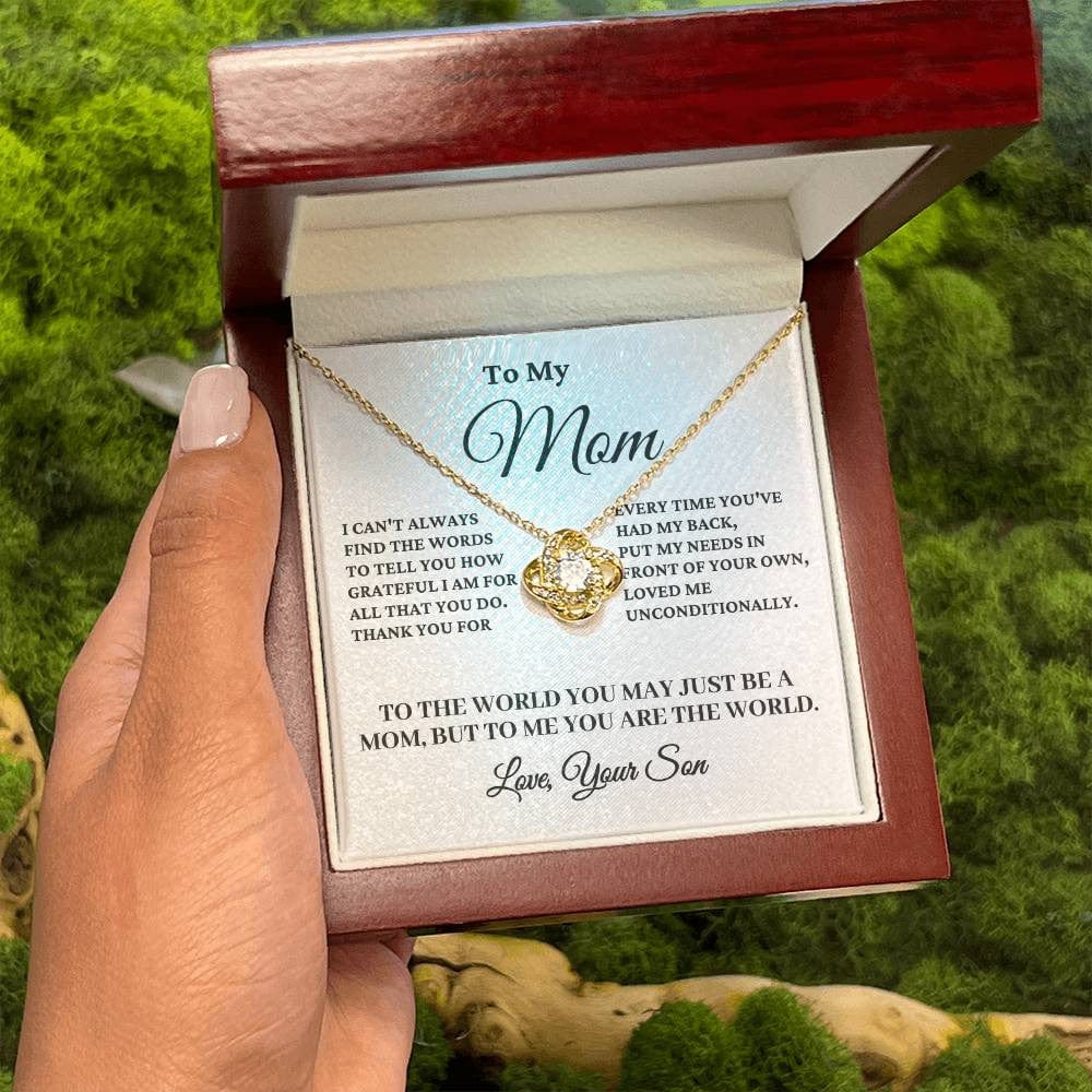 To My Mom β Love Knot Necklace Gift from Son with Heartfelt Message Card