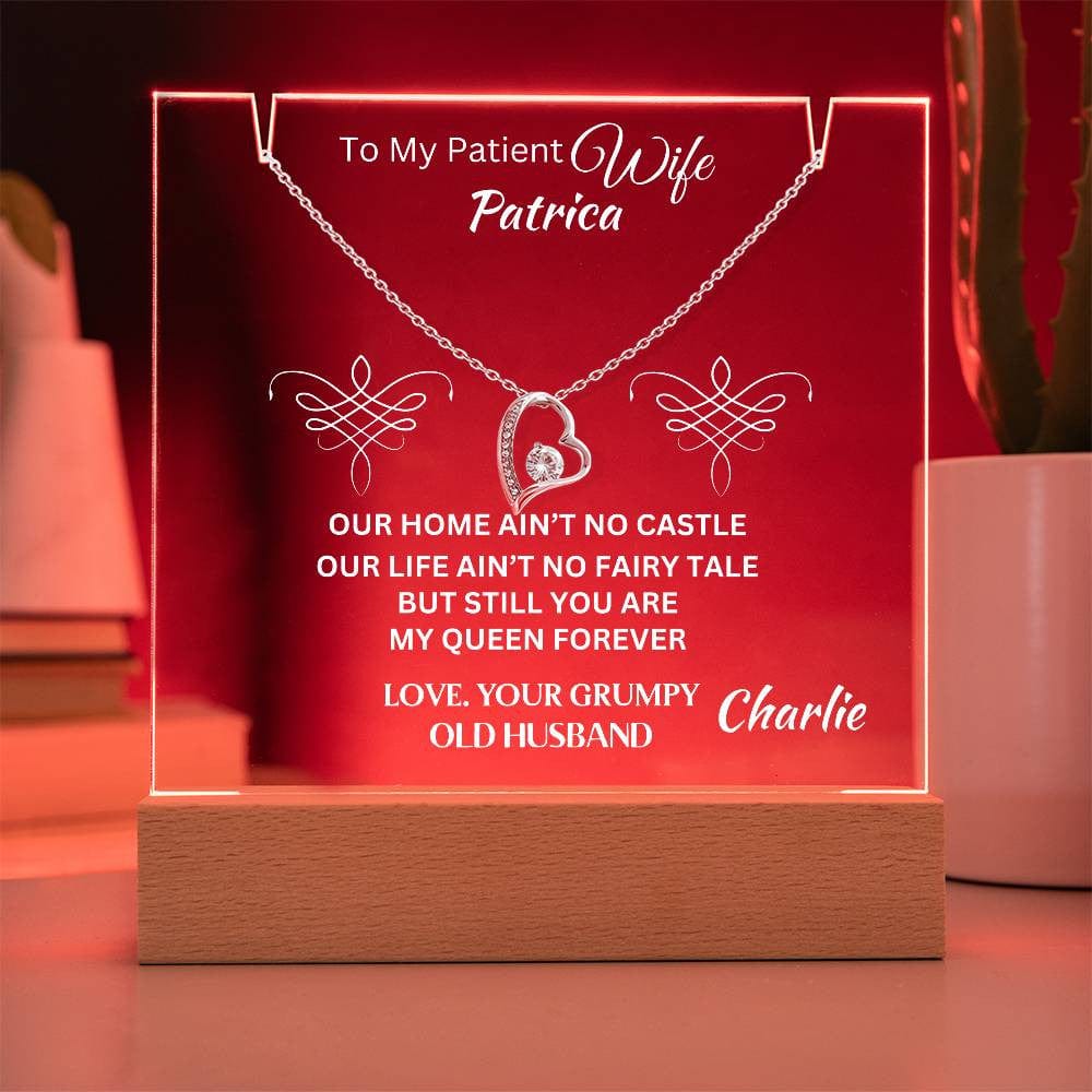 Customized Gift For Patient A Wife From Grumpy Old Husband | Sentimental Keepsake Acrylic Plaque LED Bundle With Forever Love Necklace