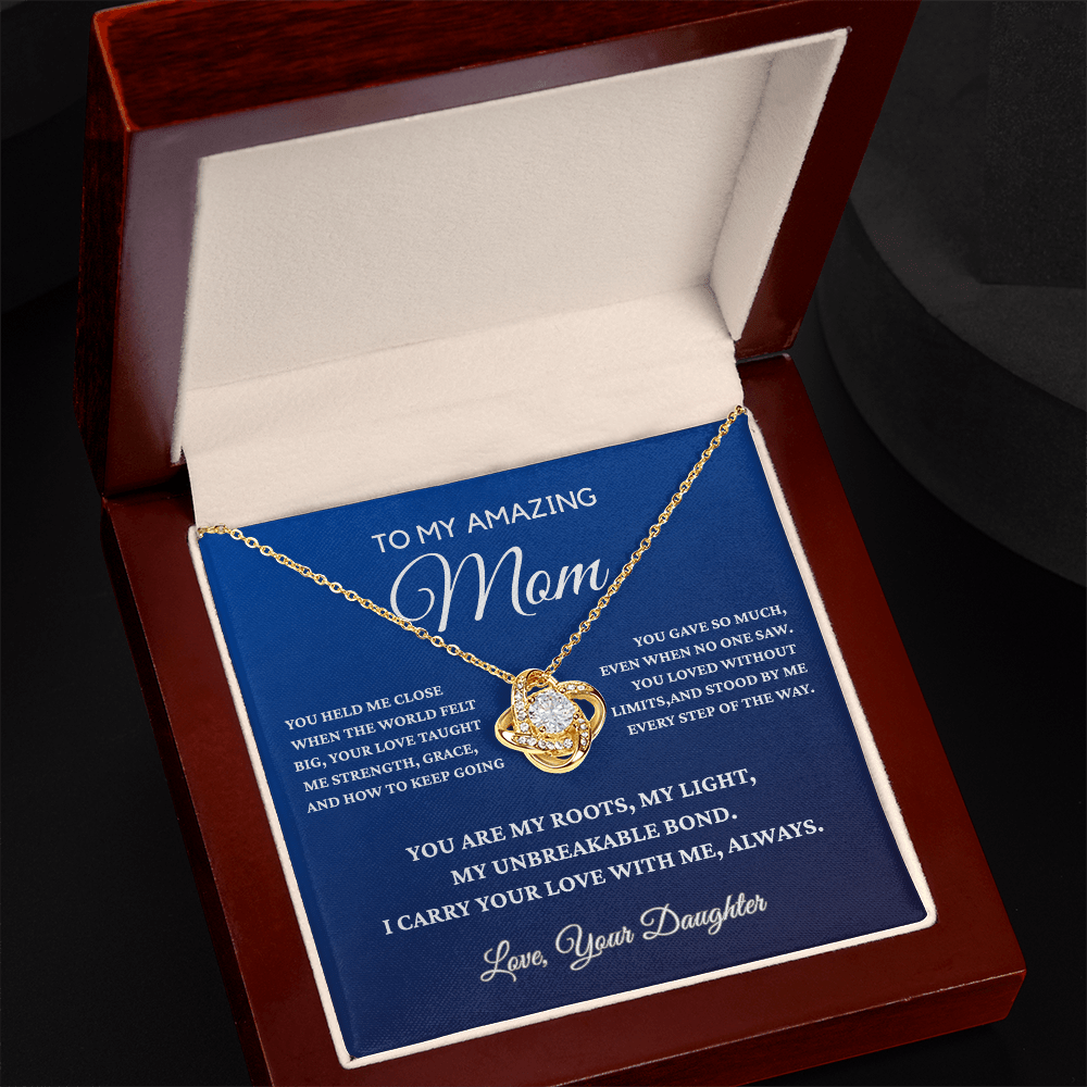 To My Amazing Mom - Gift Fom Daughter - Beautiful Love Knot Necklace
