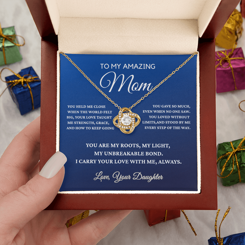 To My Amazing Mom - Gift Fom Daughter - Beautiful Love Knot Necklace