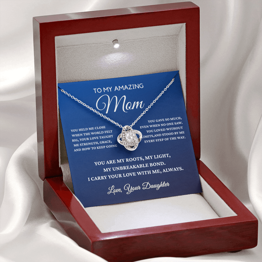 To My Amazing Mom - Gift Fom Daughter - Beautiful Love Knot Necklace