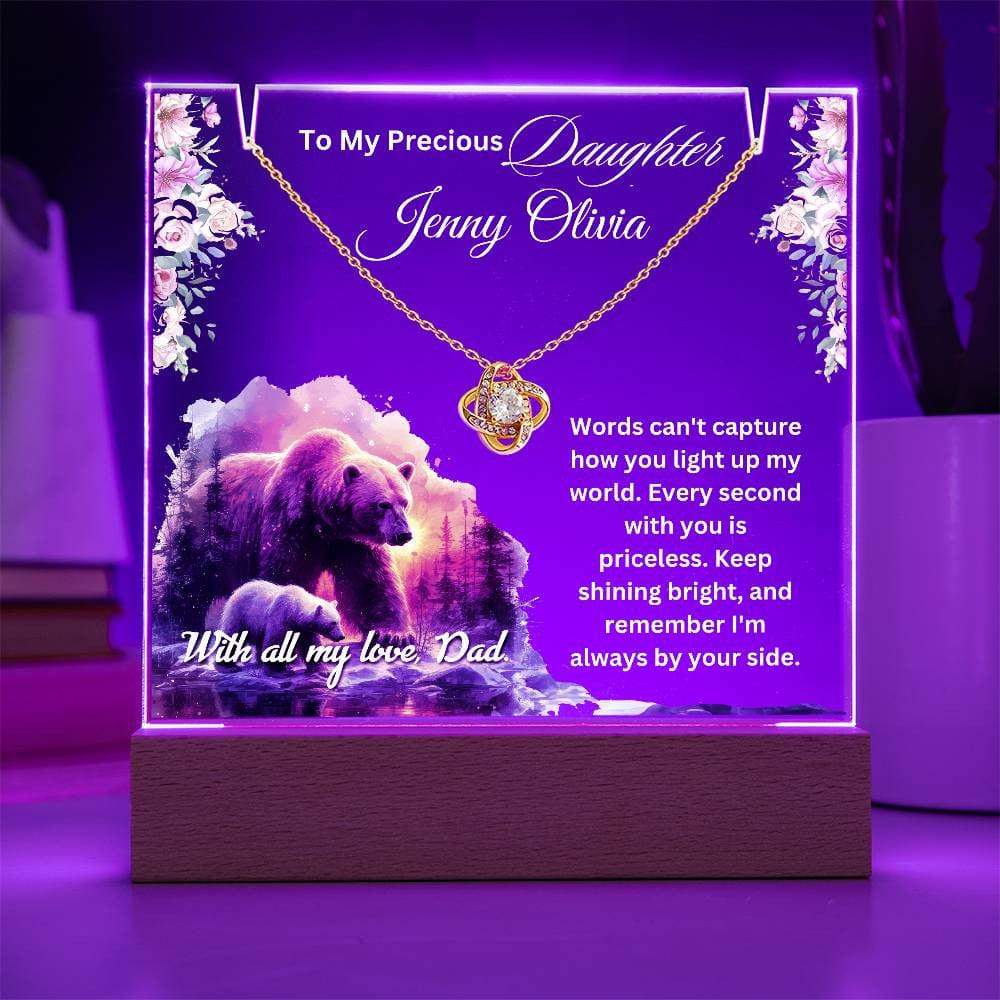 Cherished Gift for Daughter from Dad – Sentimental Necklace & Keepsake Acrylic LED Plaque, Heartfelt Family Jewelry With Lovely Message.
