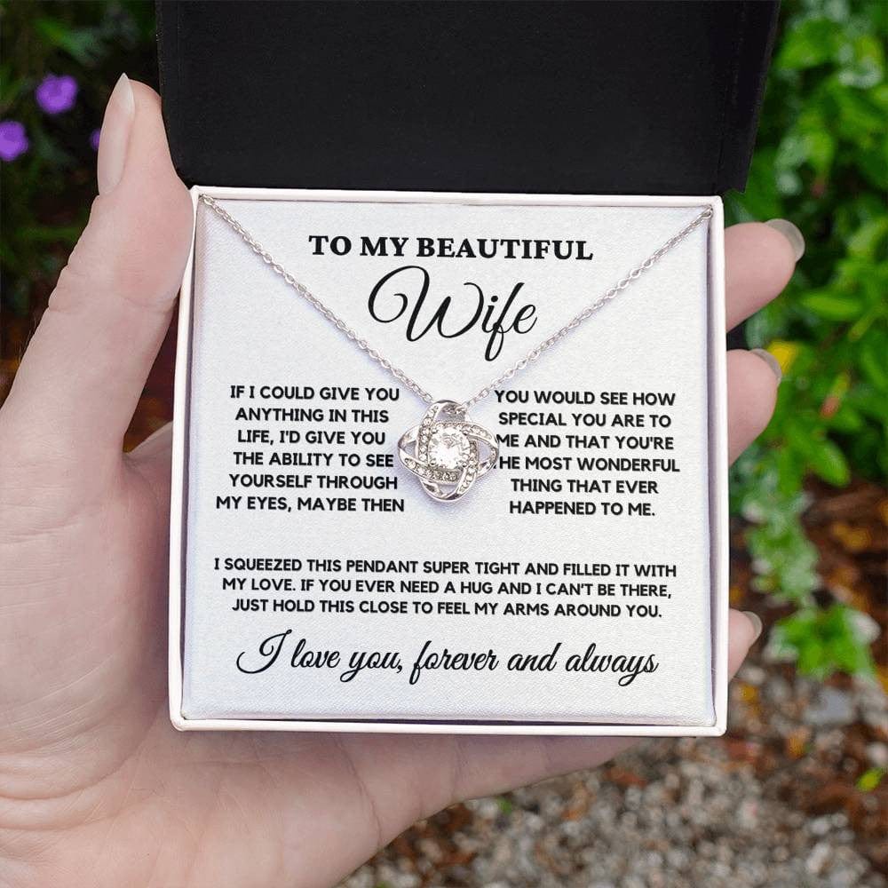 To My Beautiful Wife β Elegant Love Knot Necklace With Heartfelt Message Card | Romantic Gift For Wife From Husband