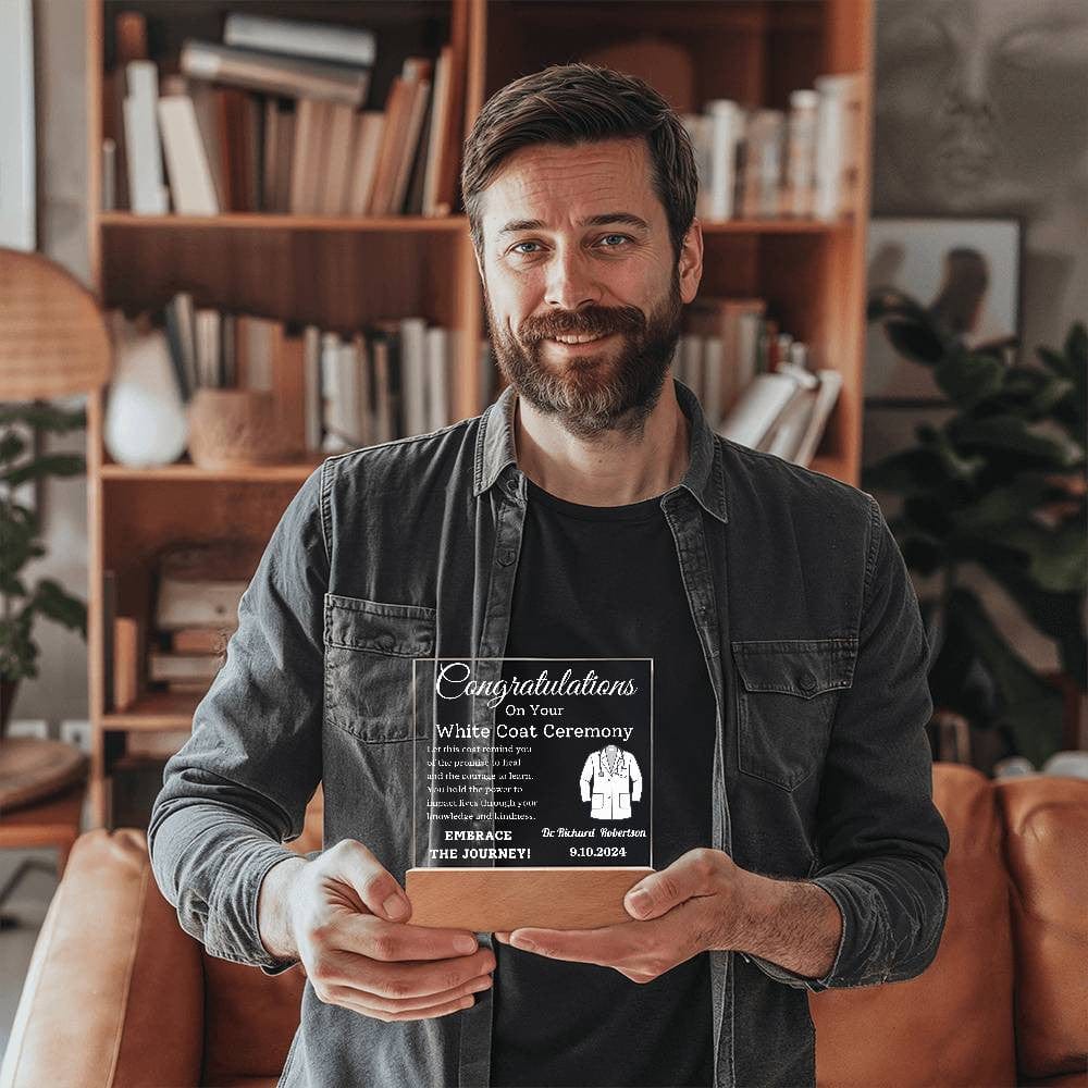 Personalized White Coat Ceremony Gift Plaque for Medical Students - Custom Acrylic Keepsake for Future Doctors, Med School Graduation, and First White Coat Celebration