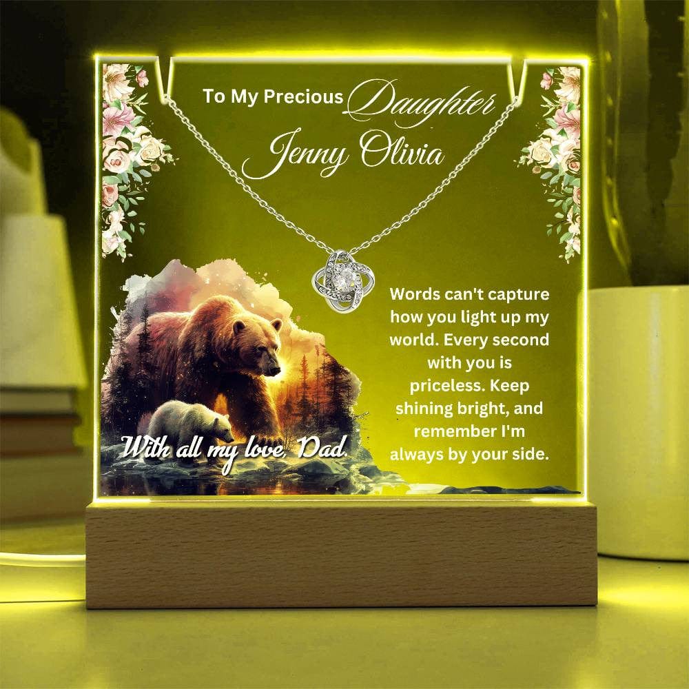 Cherished Gift for Daughter from Dad – Sentimental Necklace & Keepsake Acrylic LED Plaque, Heartfelt Family Jewelry With Lovely Message.