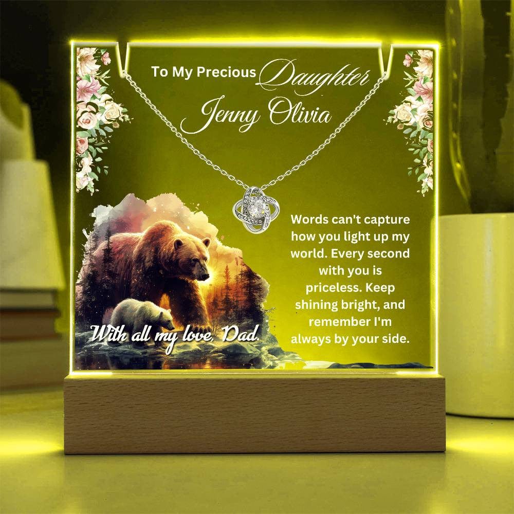 Cherished Gift for Daughter from Dad – Sentimental Necklace & Keepsake Acrylic LED Plaque, Heartfelt Family Jewelry With Lovely Message.
