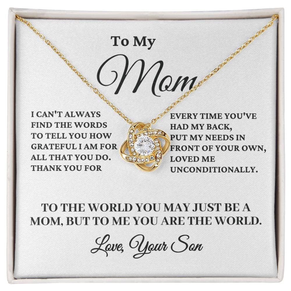 To My Mom β Love Knot Necklace Gift from Son with Heartfelt Message Card