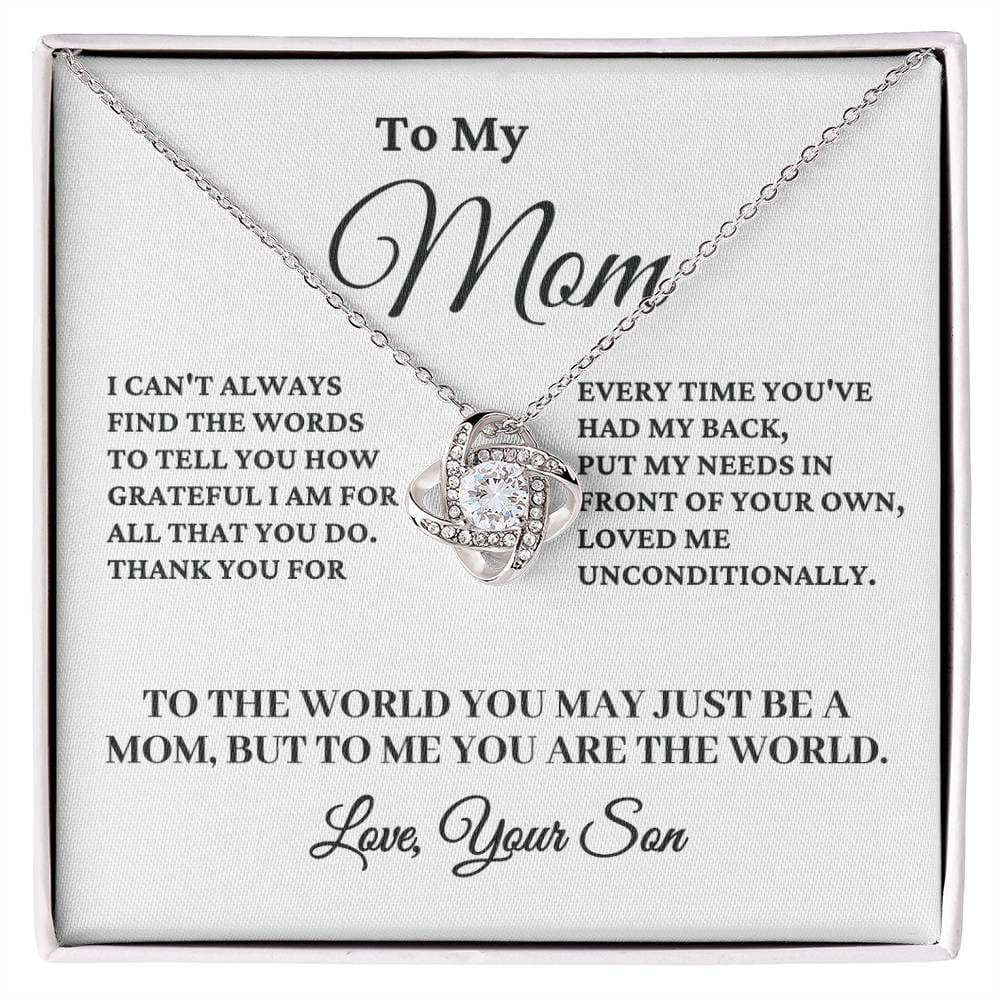 To My Mom β Love Knot Necklace Gift from Son with Heartfelt Message Card