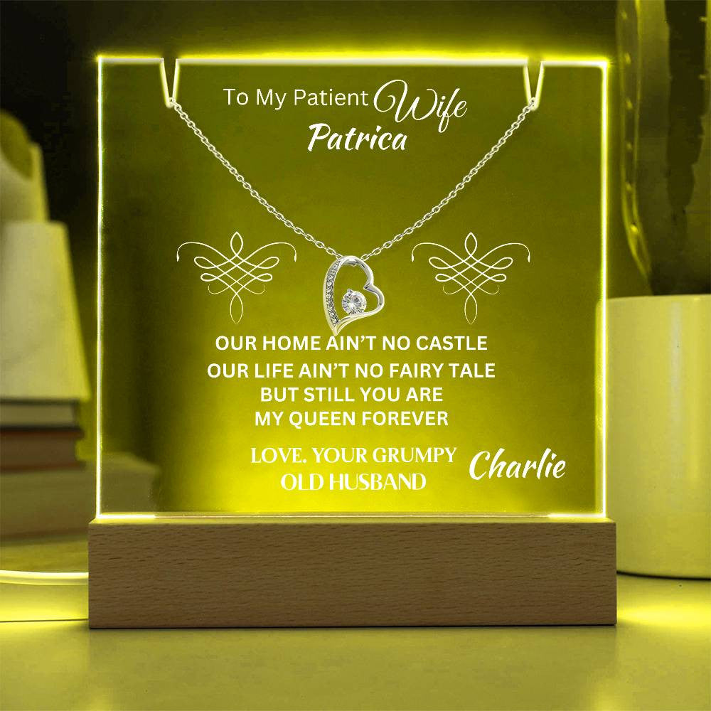 Personalized Gift For Patient A Wife From Grumpy Old Husband | Sentimental Keepsake Acrylic Plaque LED Bundle With Forever Love Necklace