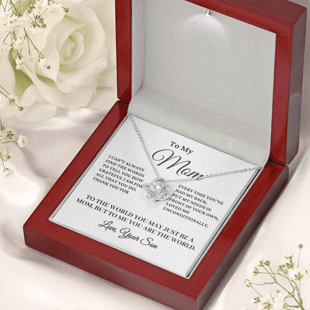 To My Mom – Love Knot Necklace Gift from Son with Heartfelt Message Card