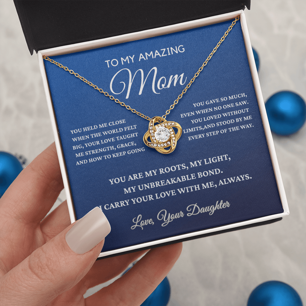 To My Amazing Mom - Gift Fom Daughter - Beautiful Love Knot Necklace