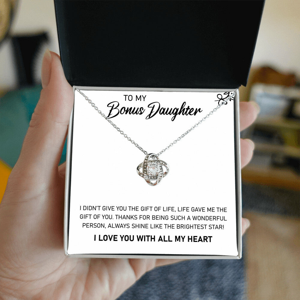 To My Bonus Daughter, Always Shine Like The Brightest Star - Love Knot Necklace