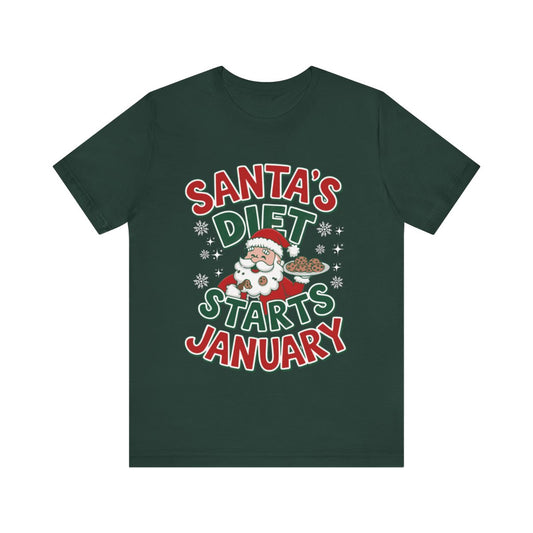 Funny Christmas T-Shirt for Holiday Indulgence | But Who Cares Santa's Diet Starts January, Unisex Family Tee, Perfect Festive Humor Design